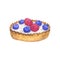 Tartlet with blackberry and raspberry and cream. Hand drawn watercolor illustration. Isolated on white background