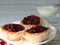 Tartlet cake, with raspberry and strawberry jam.