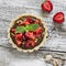 Tartlet with chocolate cream, strawberries and pistachios