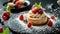 Tartlet with fresh raspberries on slate plate, closeup. Delicious dessert. ai generated