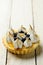 Tartlet with lemon curd, blueberries and meringue