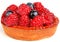 Tartlet with raspberries and blueberries.