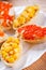 Tartlets with crab salad and corn