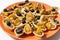 Tartlets with cream cheese, shrimps and black olives, decorated with kumquat-2.