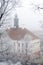 Tartu town hall in winter fog