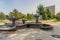 TASHKENT, UZBEKISTAN - MAY 3, 2018: Hotel Uzbekistan and fountains on the Skver Im. Amira Temura square in Tashkent