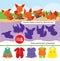 Task for development care and logic for children. Learn and play at same. Find right shade for each fox connect it with