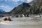 Tasman Glacier, New Zealand - Apr 6, 2008: Tourists enjoy boat tours amongst the icebergs on the Tasman Galcier lake. The glacier