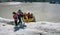 Tasman Glacier, New Zealand - Apr 6, 2008: Tourists enjoy boat tours amongst the icebergs on the Tasman Galcier lake. The glacier