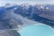 Tasman river entering lake Pukaki, from above lake Pukaki, New Zealand