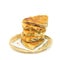 Taste variety Stack of crispy Burek or pies on a paper serviette in a wicker or bread basket