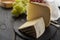 Tasting of ancient french demi soft cheese Tomme from French Alp