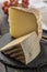 Tasting of ancient french demi soft cheese Tomme from French Alp