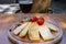 Tasting of different Belgian cheeses and dark strong Belgian beer served outdoor