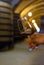 Tasting of fortified dry or sweet marsala wine in vintage wine cellar with old oak barrels in Marsala, Sicily, Italy