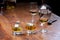 Tasting glass with strong alcoholic spirit drink whisky, cognac, armagnac or calvados