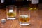 Tasting glass with strong alcoholic spirit drink whisky, cognac, armagnac or calvados