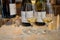 Tasting of white dry chablis wine in small winery in Chablis town, Burgundy, France