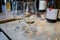 Tasting of white dry chablis wine in small winery in Chablis town, Burgundy, France