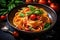 Tasty appetizing classic italian pasta on dark table