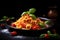 Tasty appetizing classic italian pasta on dark table