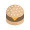 Tasty appetizing fresh traditional burger with bun cheese meat isometric 3d icon vector illustration