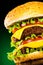 Tasty and appetizing hamburger on a darkly green