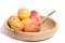Tasty apricot in wooden plate