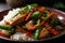 A tasty, Asian-inspired summer fish stir-fry, showcasing tender, marinated fish pieces, stir-fried with a colorful array of fresh