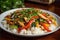 A tasty, Asian-inspired summer fish stir-fry, showcasing tender, marinated fish pieces, stir-fried with a colorful array of fresh