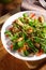 Tasty autumn salad with king oyster mushrooms