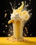 Tasty banana milkshake topped with cream, with splashes