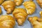 Tasty beautiful croissants with a golden crust on the table, background. Confectionery, traditionally, puff pastry