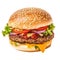 Tasty beef burger with cheese and salad on transparent background