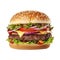 Tasty beef burger with cheese and salad on transparent background