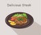 Tasty Beef steak with potatoes fries and vegetables on the plate.Steak vector