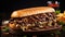 Tasty Beef Steak Sandwich With Onions, Mushroom, And Cheese