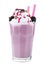 Tasty blackberry milk shake in glass on background