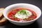 Tasty borscht with sour cream food. Generate Ai