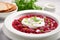 Tasty borscht with sour cream plate. Generate Ai