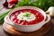 Tasty borscht with sour cream regional plate. Generate Ai