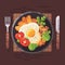 Tasty breakfast flat vector illustration. Plate with tasty food