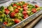 Tasty broccoli casserole in baking dish on table