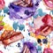 Tasty cake in a watercolor style. Watercolour illustration set. Seamless background pattern.