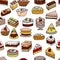 Tasty cakes seamless pattern. Decorated with colored frosting