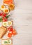 Tasty canapes food border background