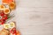 Tasty canapes food border light background