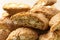 Tasty cantucci, closeup view. Traditional Italian almond biscuits