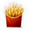Tasty cartoon french fries in red box with yellow stripe