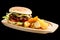 Tasty Cheeseburger with beef meat, cheese, tomato, cucumber and